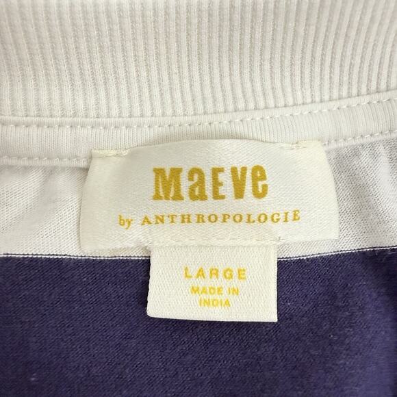 Anthropologie Maeve Tie Front Wrap Tee Shirt Size L Navy White Rugby Striped - Picture 10 of 14